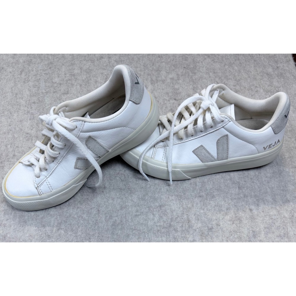 Veja Campo Sneaker Women Size 5 White Grey Leather Low Top Lace Up Sustainable